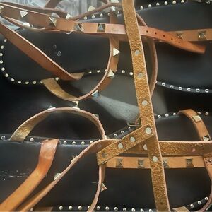 Studded Black and Tan Sandals